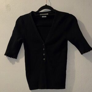 Boden Black Ribbed V-Neck Button 3/4 Sleeve Sweater size 6